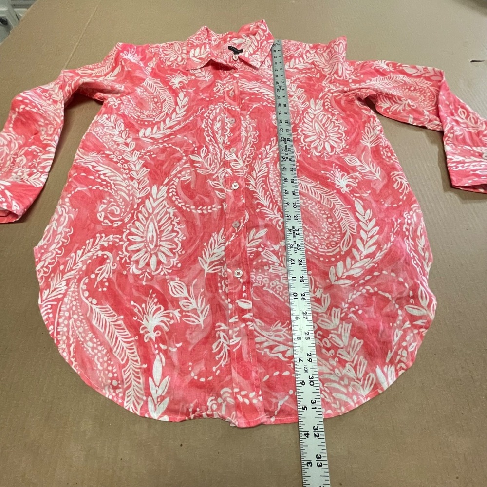 Talbots Women's Large Linen Pink Paisley Boyfriend Long Sleeve Button-Up Shirt - Picture 10 of 15